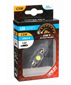 LAMPADA 12V HYPER-LED 2 - 1 SMD X 2 CHIPS - (C5W) - 10X36 MM - SV8,5-8 - 1 PZ BIANCO  58448