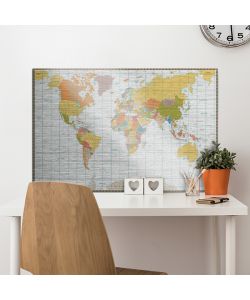 QUADRO "WORLD MAP" IN ALLUMINIO SPAZZOLATO, 48X72 CM
