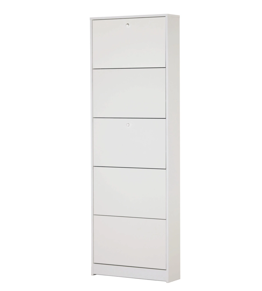 Scarpiera bianca con 5 ante, 62x182x18 cm
