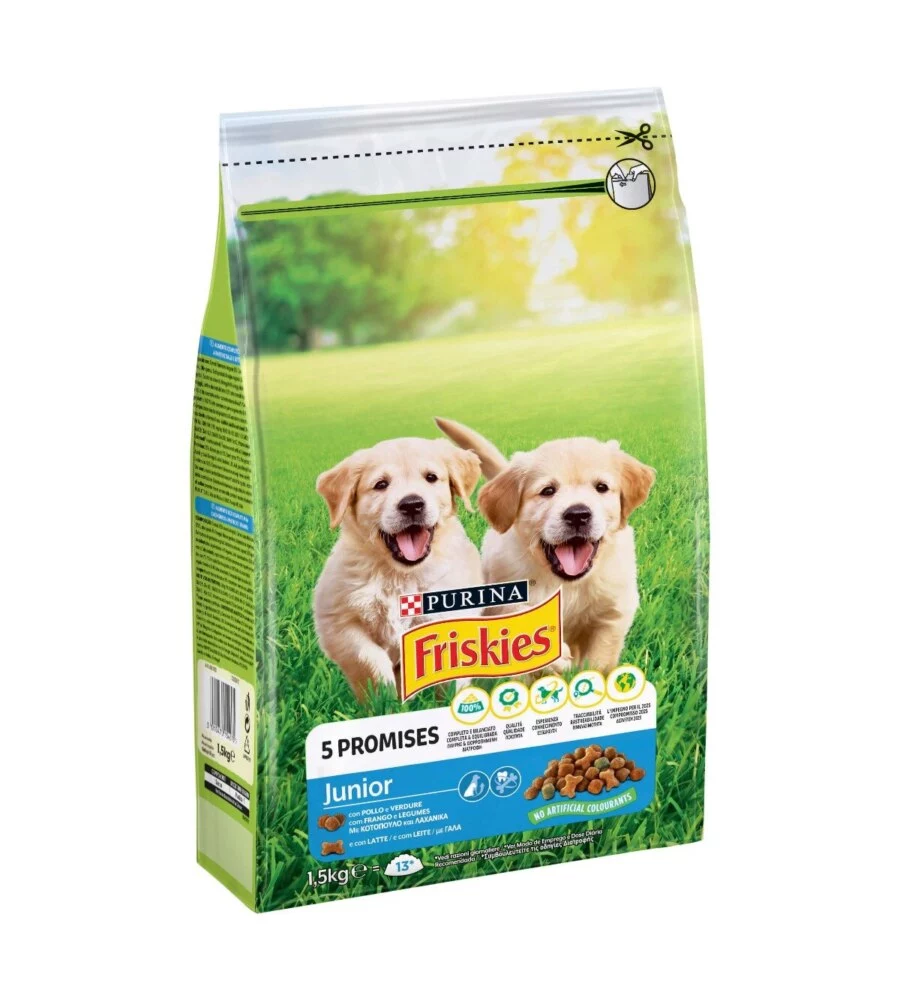 Crocchette per cani purina friskies "junior" cuccioli di tutte le taglie con pollo e verdure 1,5 kg