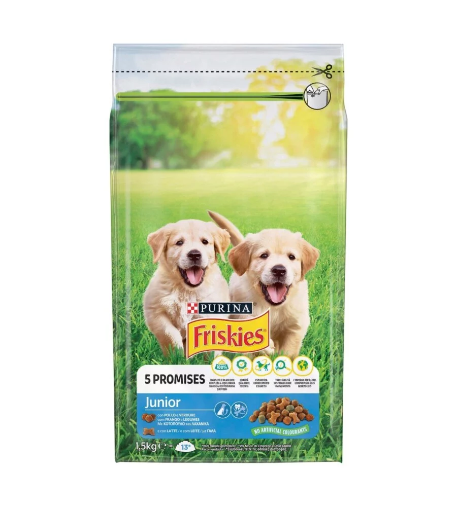 Crocchette per cani purina friskies "junior" cuccioli di tutte le taglie con pollo e verdure 1,5 kg