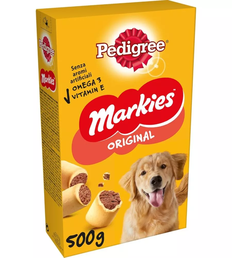 Biscotti per cani pedigree "markies original" adulto di tutte le taglie con vitamine, calcio e omerga 3 500 gr