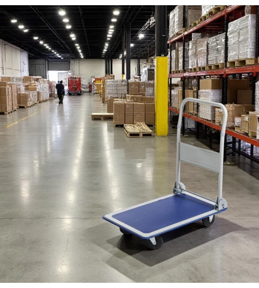 Carrello pieghevole con pianale e ruote piroettanti intercambiabili, 150 kg di portata