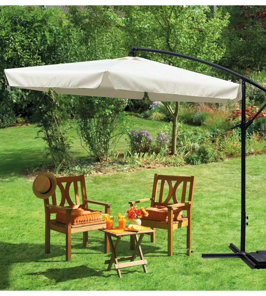 Ombrellone da giardino quadrato con braccio laterale eurogarden in poliestere ecrÙ 3x3 m