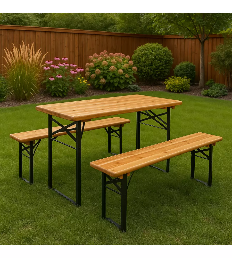 Set birreria da giardino pieghevole eurogarden in legno 200x70 cm