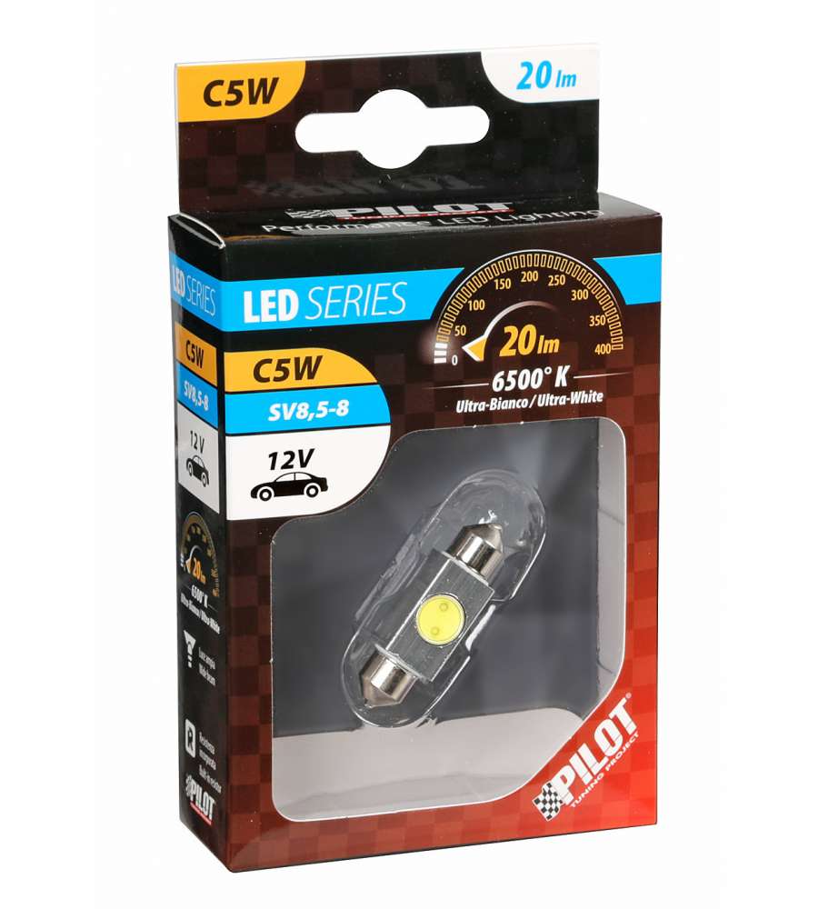 LAMPADA 12V HYPER-LED 2 - 1 SMD X 2 CHIPS - (C5W) - 10X36 MM - SV8,5-8 - 1 PZ BIANCO  58448