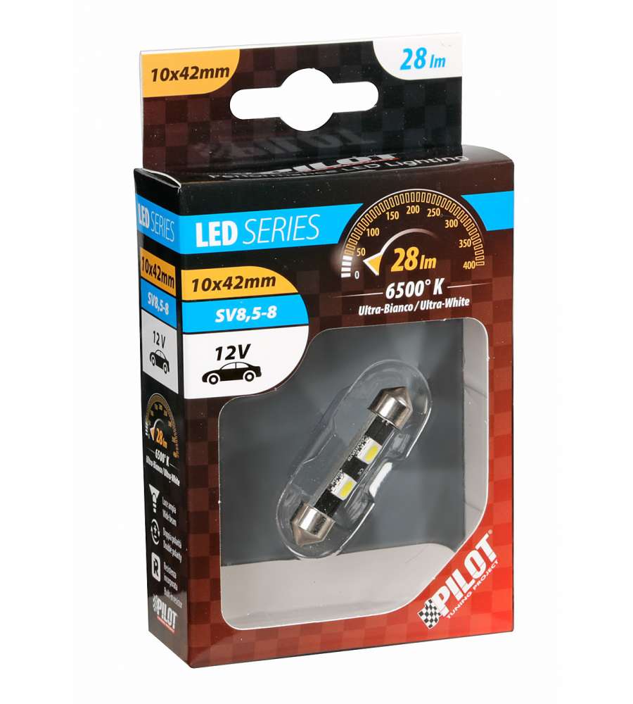LAMPADA 12V HYPER-LED 6 - 2 SMD X 3 CHIPS - 10X42 MM - SV8,5-8 - 1 PZ  58449