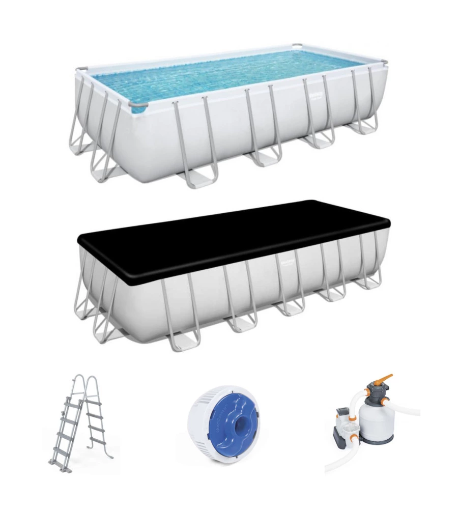 Piscina fuori terra rettangolare bestway "power steel frame" 549x274x122 cm con pompa, scaletta, cover e chemconnect - cod. 56466