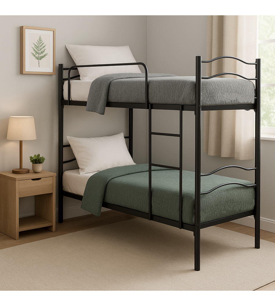 Letto a castello smontabile in metallo nero 203x145,5x83 cm