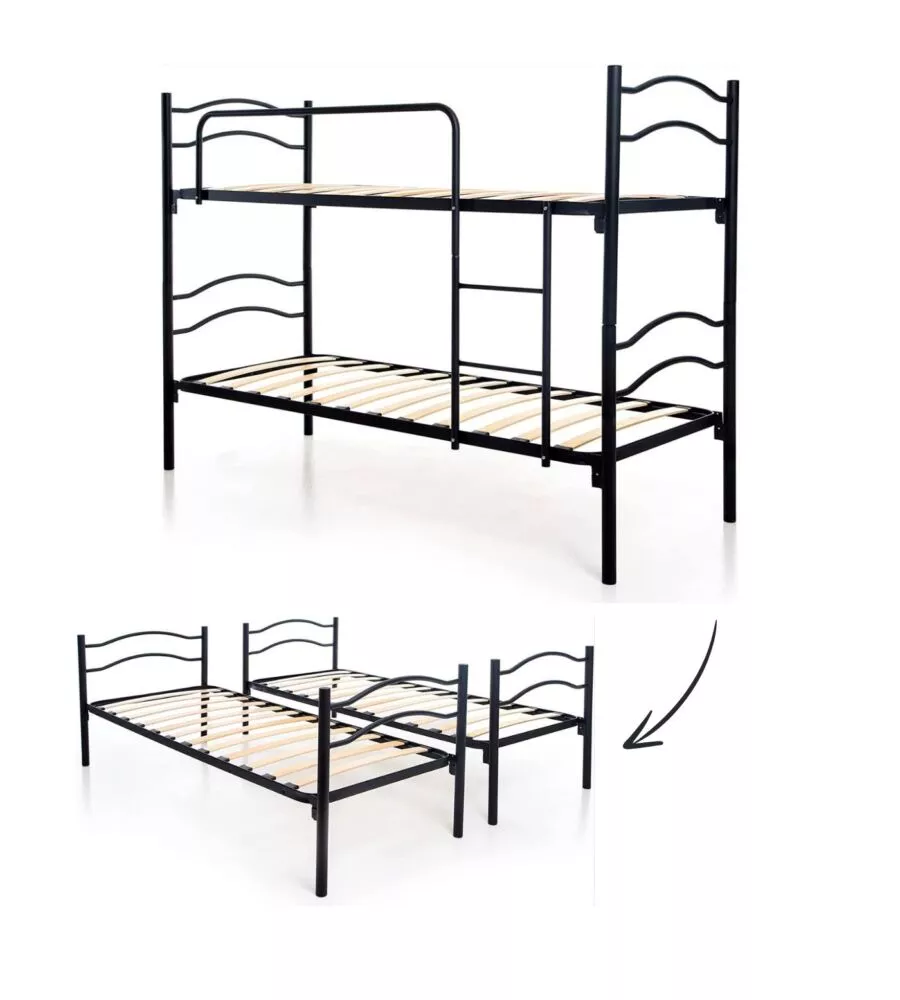 Letto a castello smontabile in metallo nero 203x145,5x83 cm