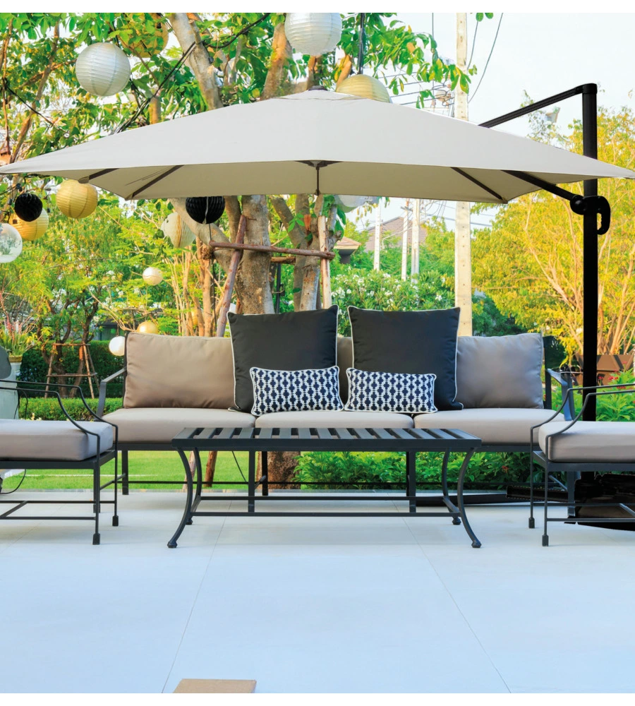Ombrellone da giardino quadrato con braccio laterale eurogarden "top time" in poliestere ecrÙ 3x3 m