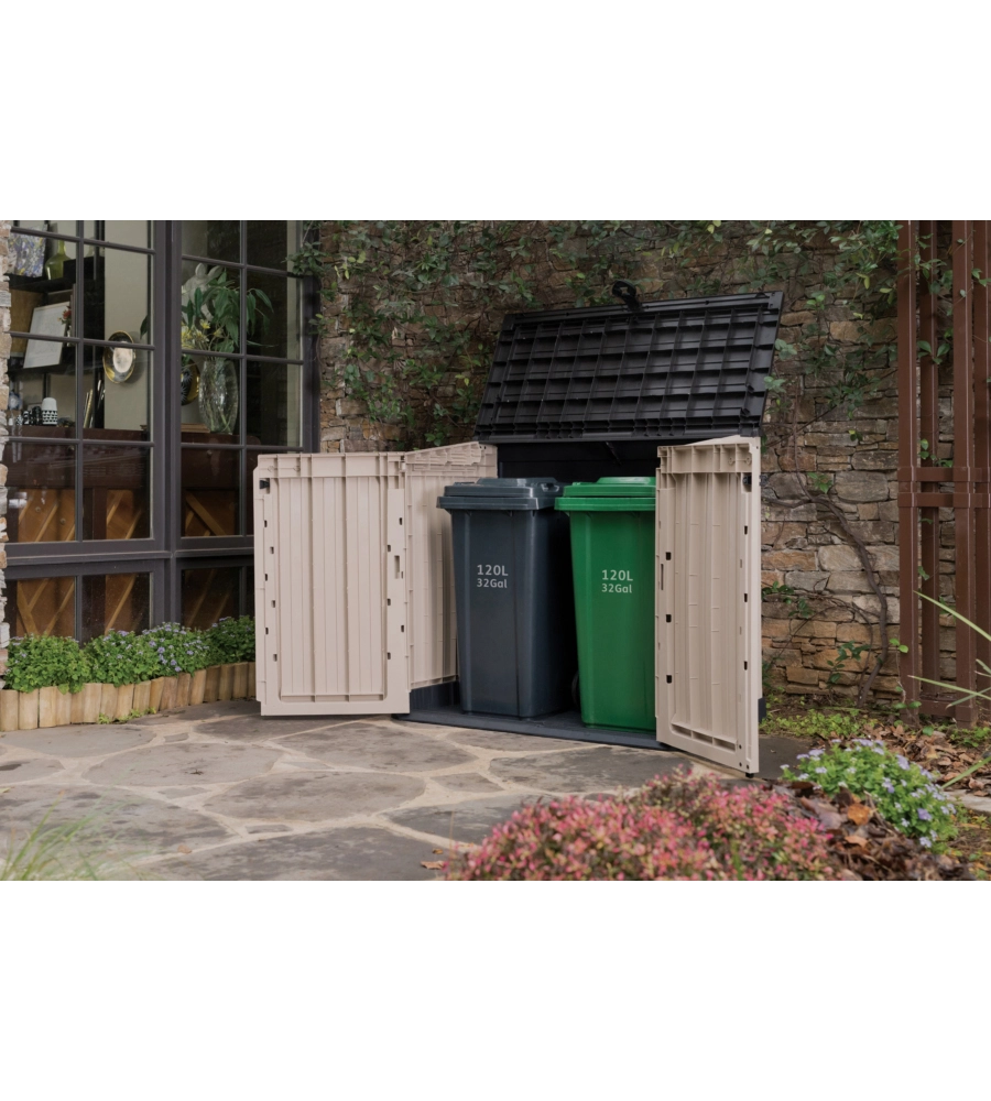 Portattrezzi multiuso keter "store it out midi" in resina beige 132x71,5x113,5 cm