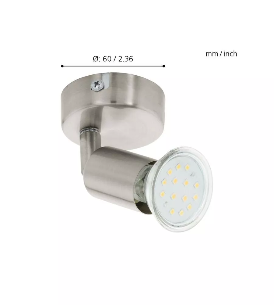 Faretto a parete da interno eglo 'buzz led' grigio 3000k