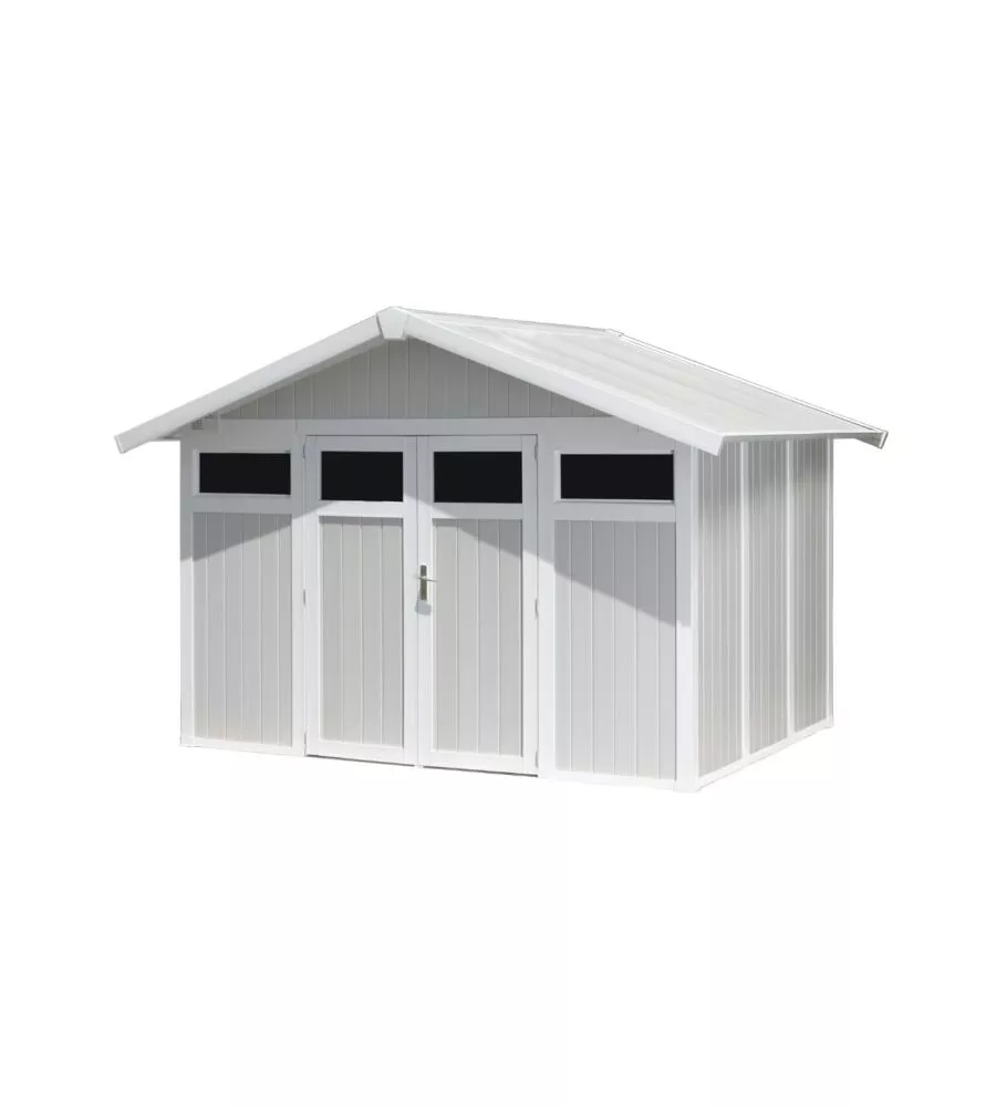 Casetta da giardino in pvc grosfillex "utility 7" grigio-verde e bianco 370x298x250 cm - cod. 22807138