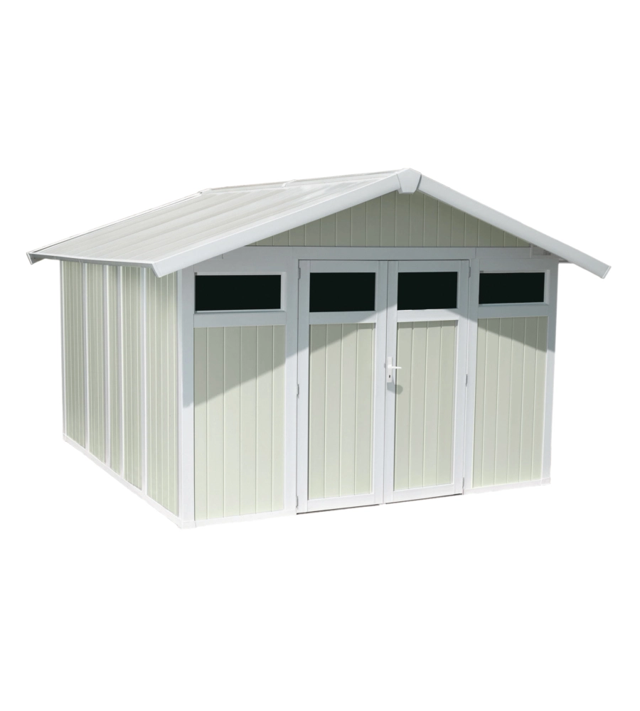 Casetta da giardino in pvc grosfillex "utility 11" grigio-verde e bianco 370x407x250 cm - cod. 22811138