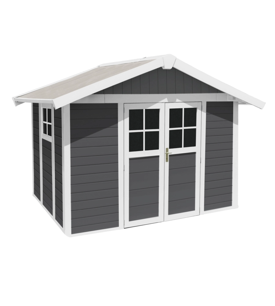 Casetta da giardino in pvc grosfillex "deco 7" grigio scuro e bianco 370x298x250 cm - cod. 23007276