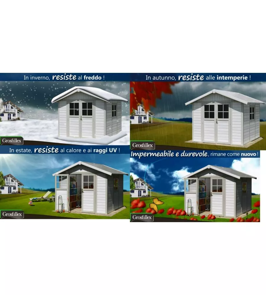 Casetta da giardino in pvc grosfillex "deco 7" grigio scuro e bianco 370x298x250 cm - cod. 23007276