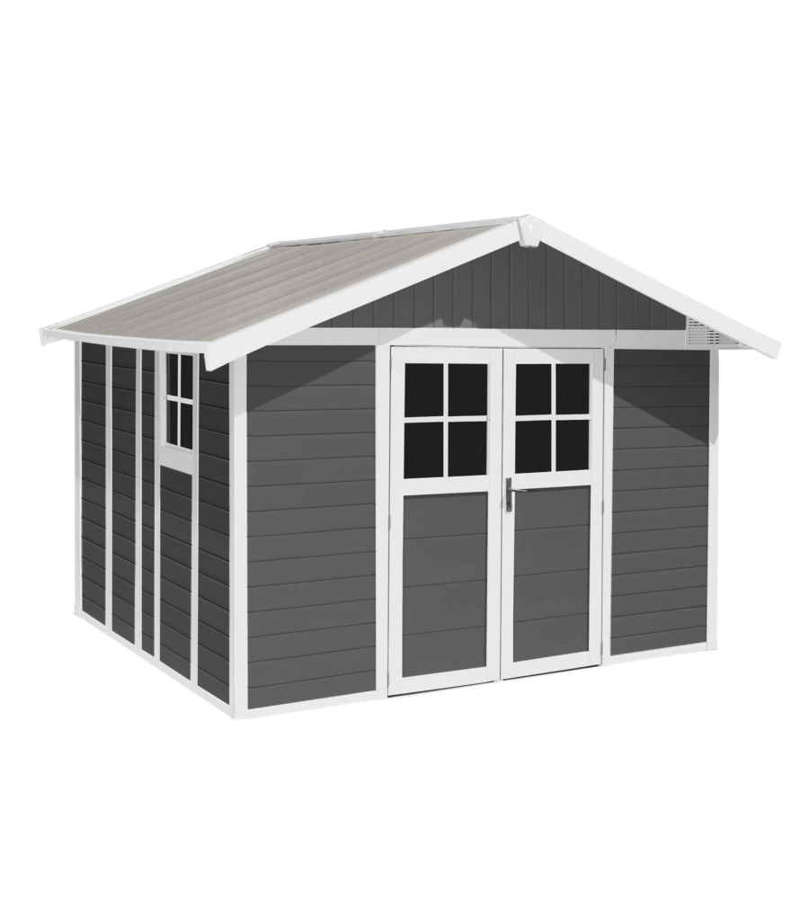 Casetta da giardino in pvc grosfillex "deco 11" grigio scuro e bianco 370x407x250 cm - cod. 23011276