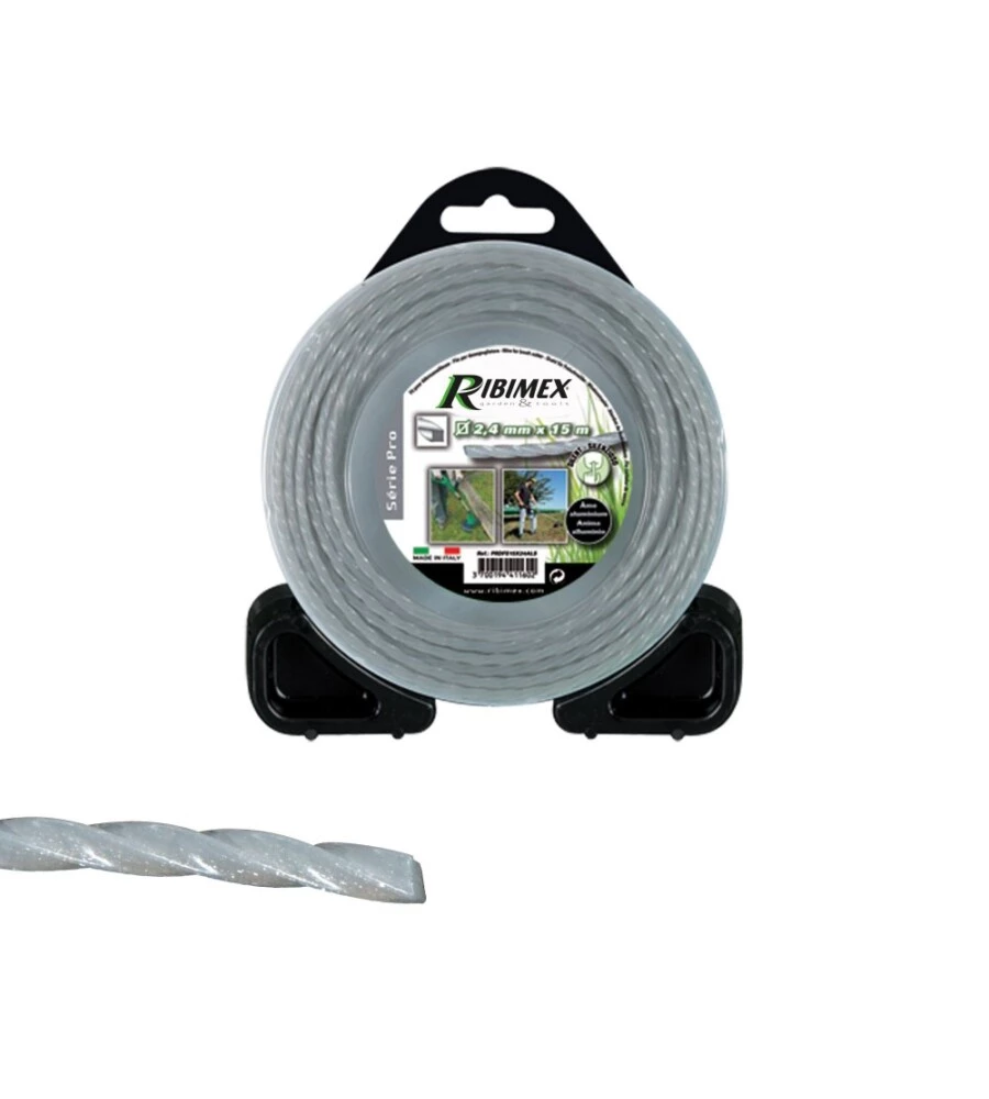 Filo attorcigliato quadrato per decespugliatori ribimex 2,4 mm x 15 m