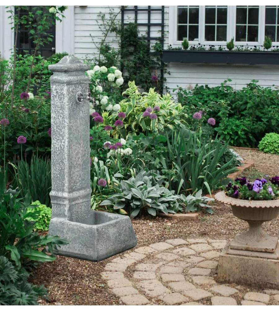 Fontana da giardino vedovella kam "isernia"  in cemento anticato grigio, 29,8x26x79 cm