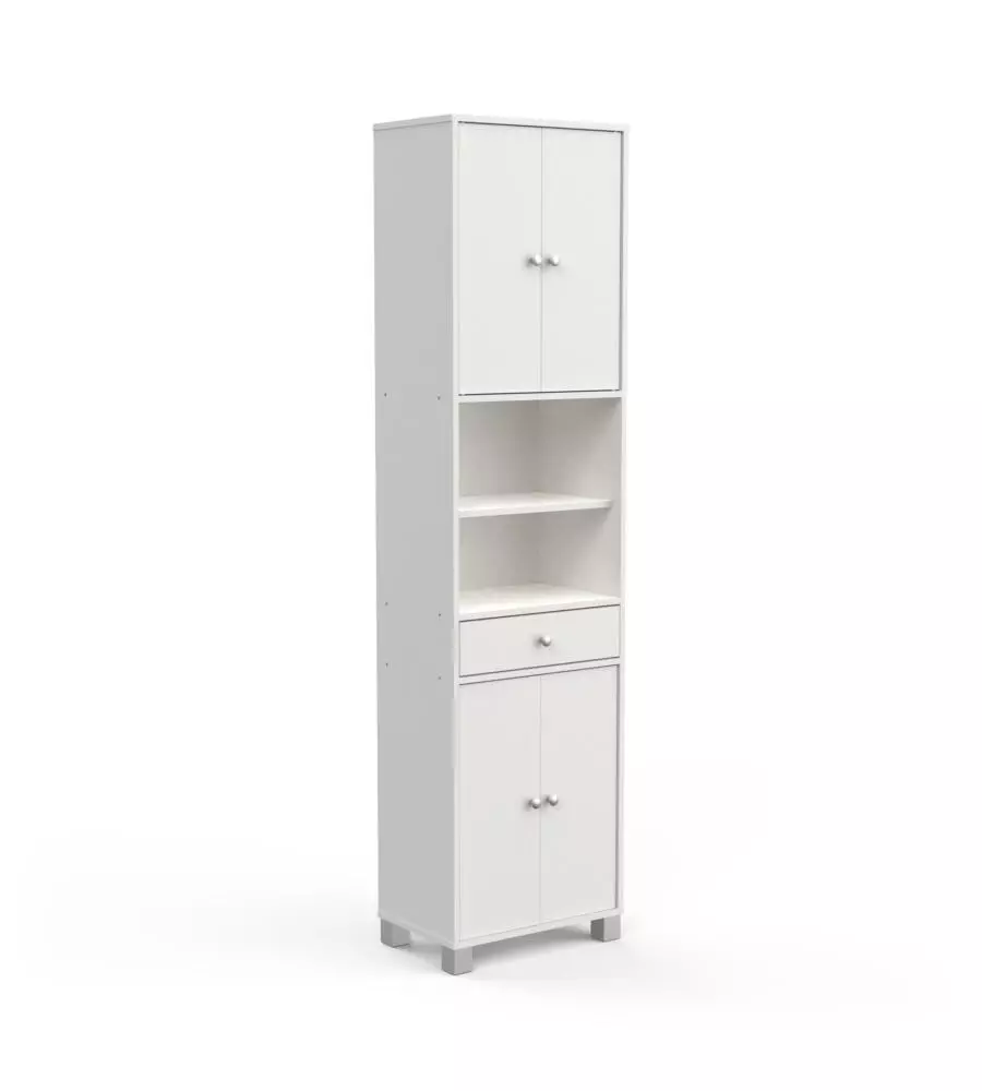 Mobile colonna "bikini" con cassetto e ante bianco, 50,5x196x33 cm