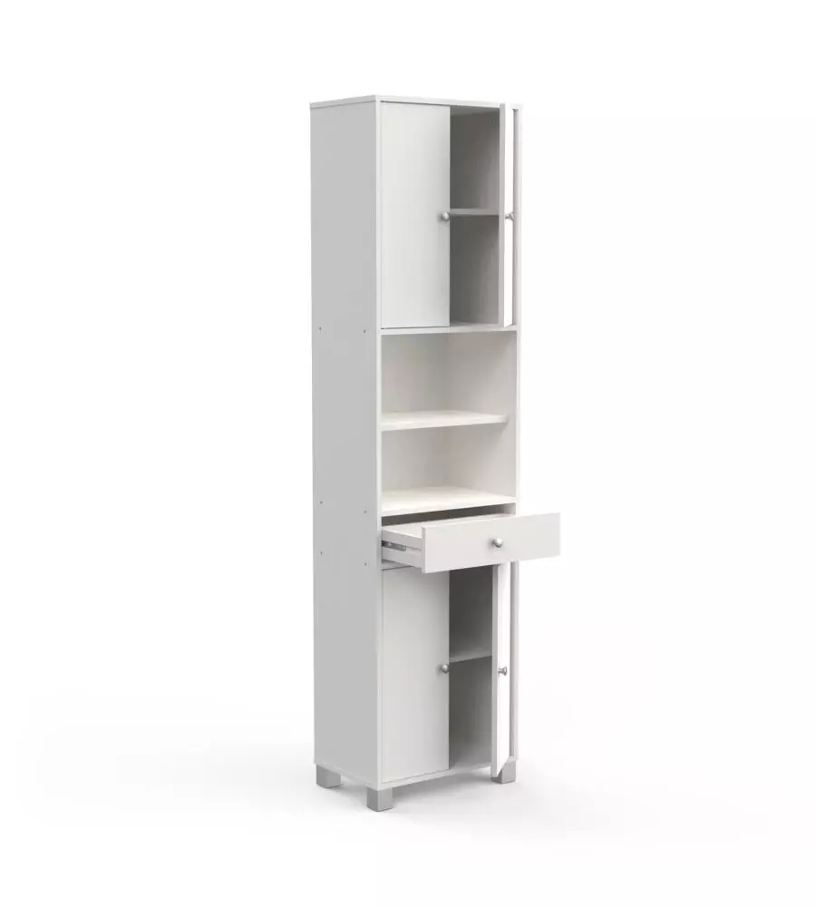 Mobile colonna "bikini" con cassetto e ante bianco, 50,5x196x33 cm