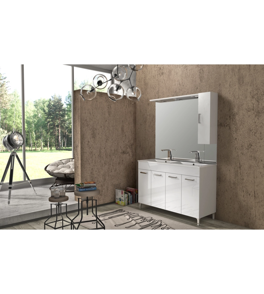 Mobile bagno "eva" con doppia vasca bianco lucido, 120x46x81 cm