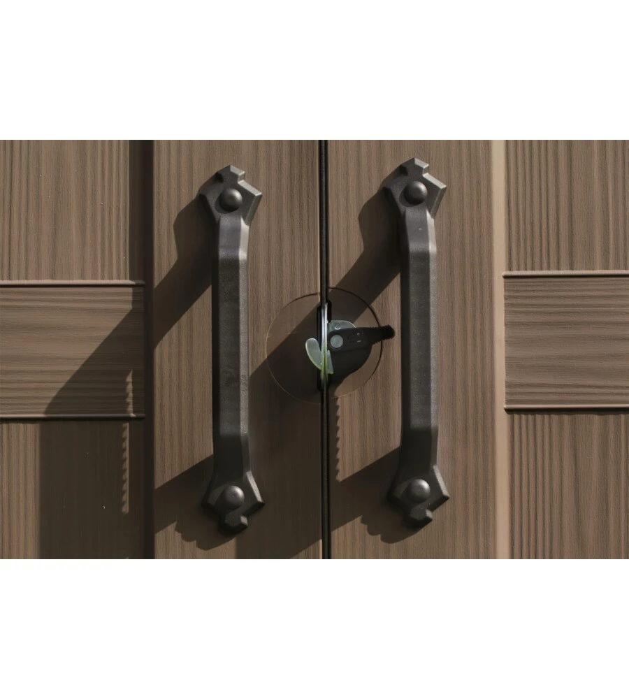 Casetta da giardino keter "factor 6x6" in resina colore beige con porta battente doppia 178x195,5x208 cm