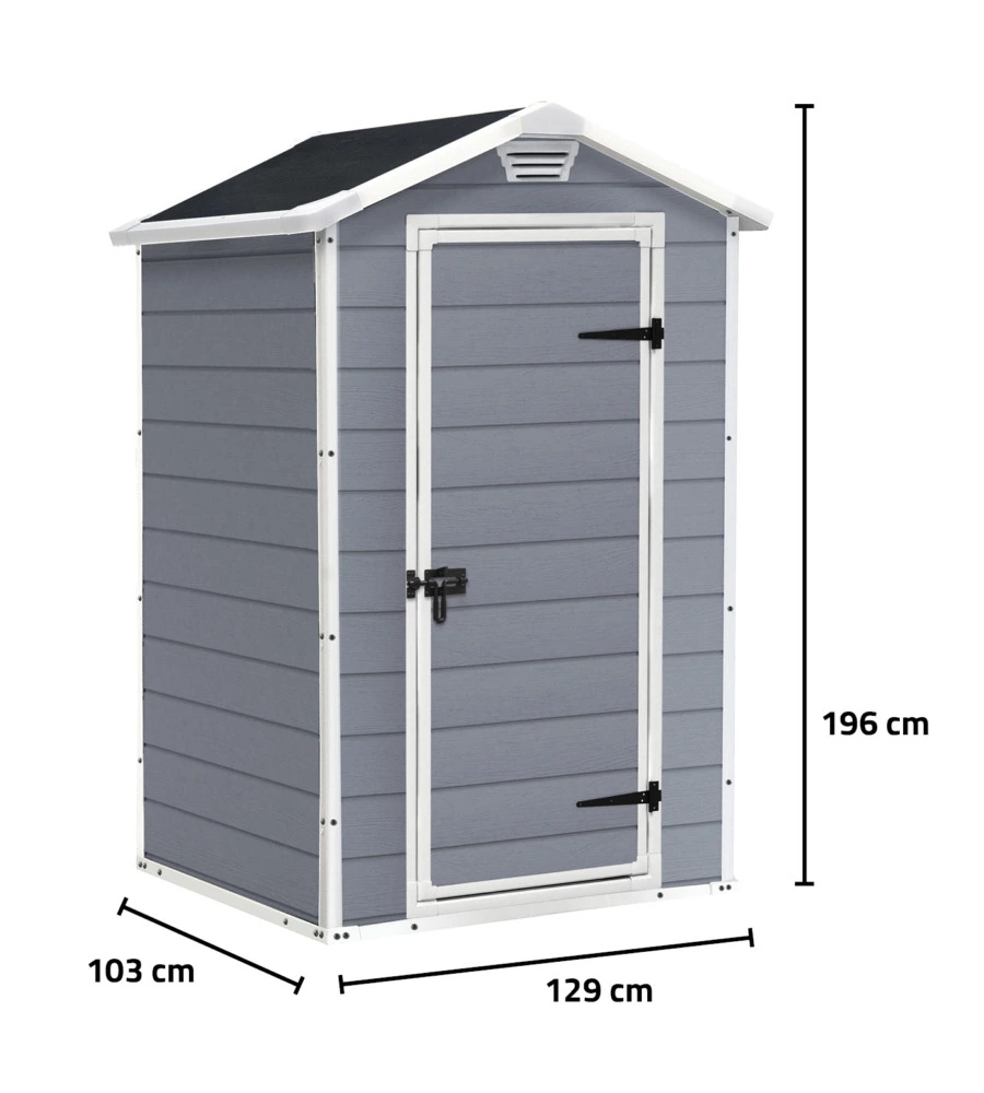 Casetta da giardino keter 'manor 4x3' in resina colore grigio con porta battente singola 129x103x196 cm