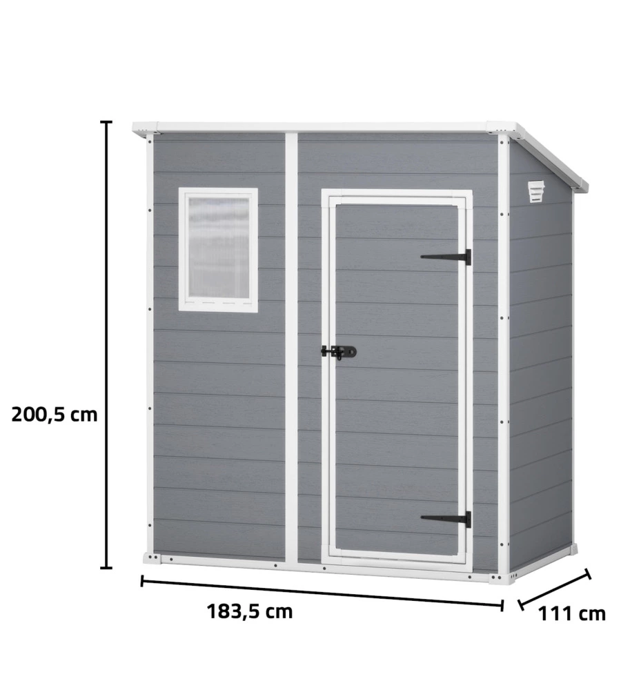 Casetta da giardino keter 'manor pent 6x4' in resina colore grigio con porta battente singola 183,5x111x200,5 cm