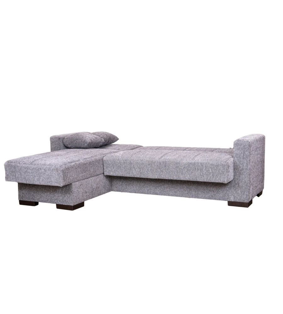Divano letto "merlin" in tessuto grigio con cassettone e penisola reversibile, 225x150x81 cm