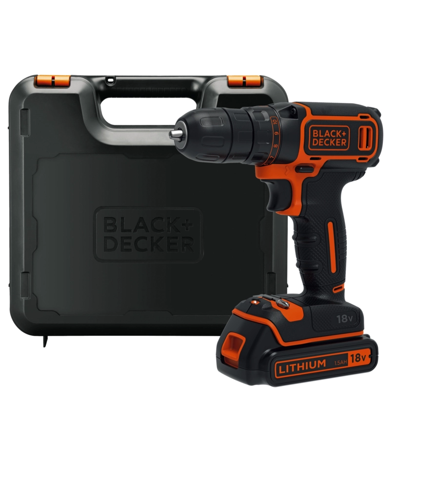Kit valigetta trapano avvitatore a batteria black+decker "bdcdc18k-qw" 18v 1,5ah
