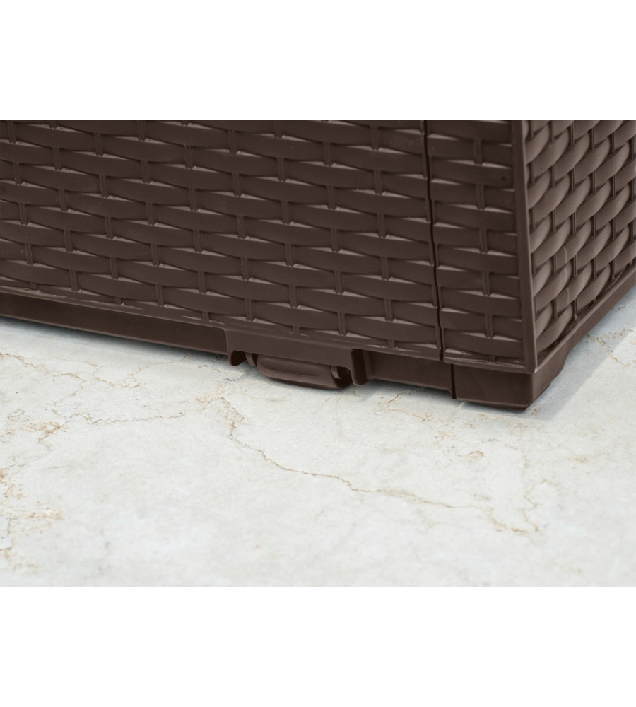 Baule da esterno con ruote keter "capri" in resina marrone effetto rattan 305 lt 123x53,5x57 cm