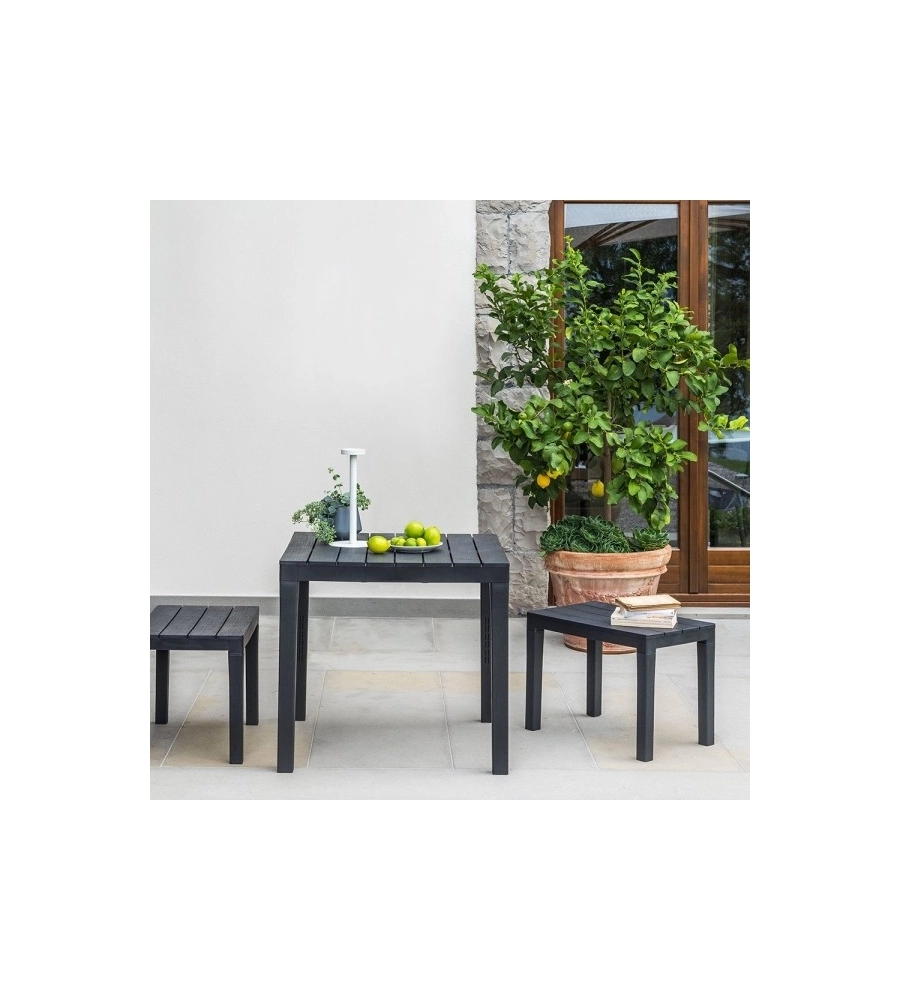 Sgabello da esterno "timor" in polipropilene effetto legno antracite 60x38,5x45 cm