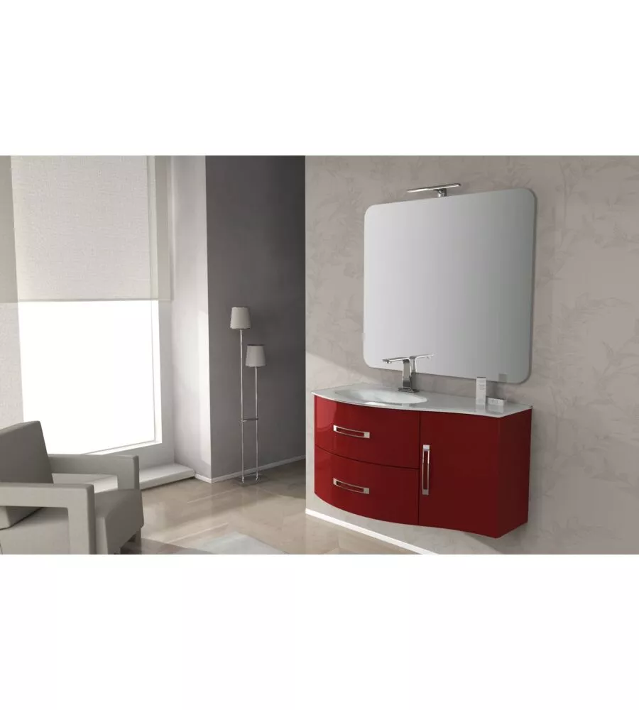 Mobile bagno "best" rosso 2 cassetti 1 anta e lavabo in vetro, 103x52x55 cm