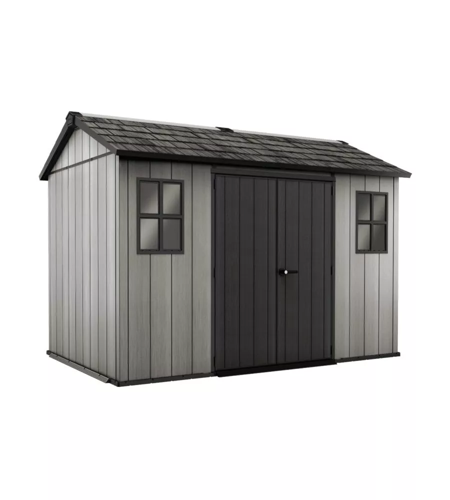 Casetta da giardino keter "oakland 1175sd" in duotech colore grigio con porta battente doppia 350x229x254 cm