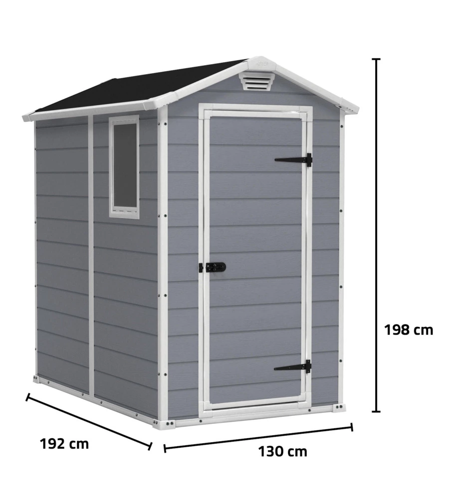 Casetta da giardino keter 'manor 4x6' in resina colore grigio con porta battente singola 130x192x198 cm