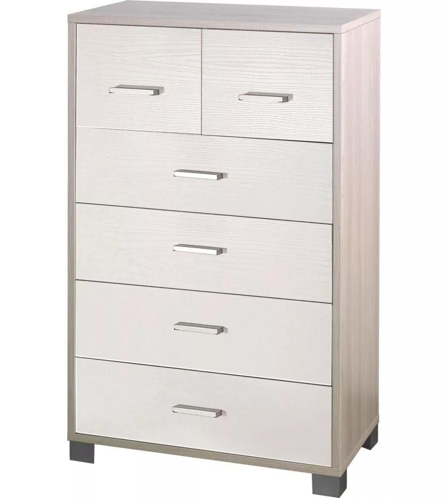 Cassettiera 4+2 cassetti olmo e bianco, 70x112x41 cm