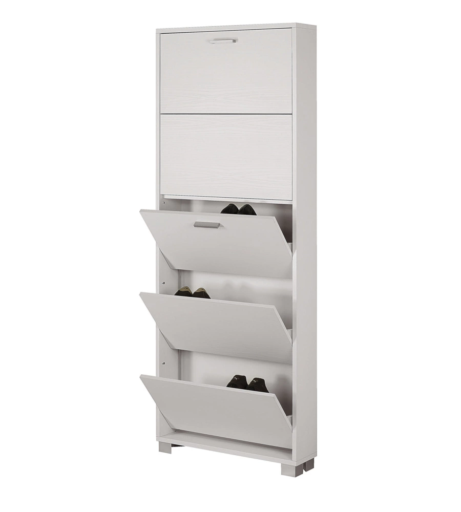 Scarpiera bianco fiammato con 5 ante, 70x190x18 cm