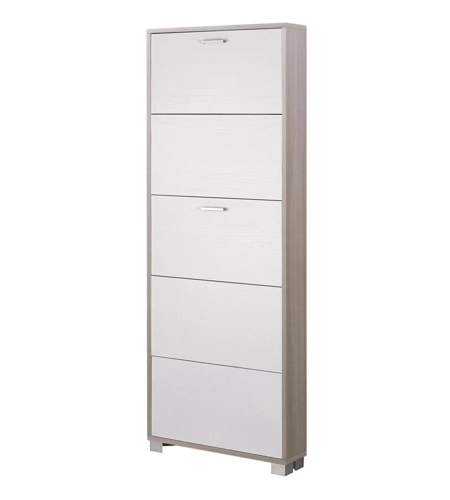 Scarpiera olmo e bianco fiammato con 5 ante, 70x190x18 cm