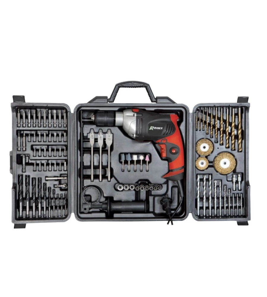 Kit valigetta trapano avvitatore a percussione elettrico ribimex "prkit92fp" 92 accessori 810 w