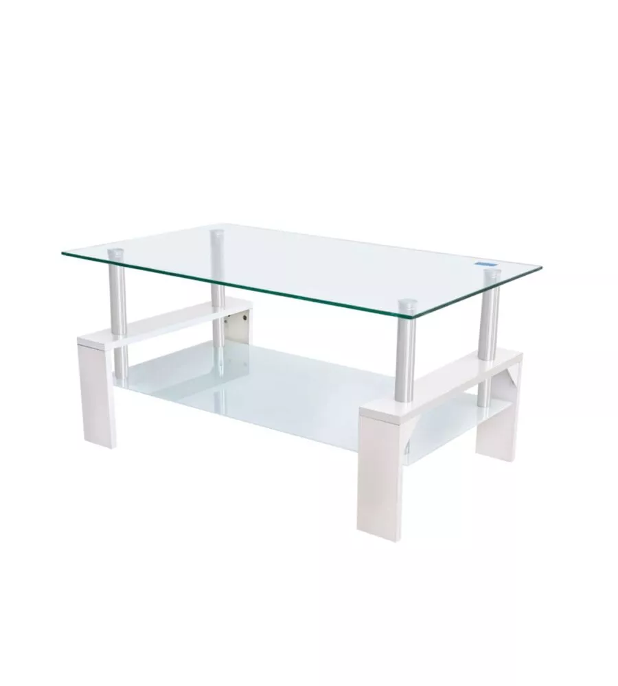 Tavolino da soggiorno "alva" bianco con top in vetro temperato 100x60x45 cm