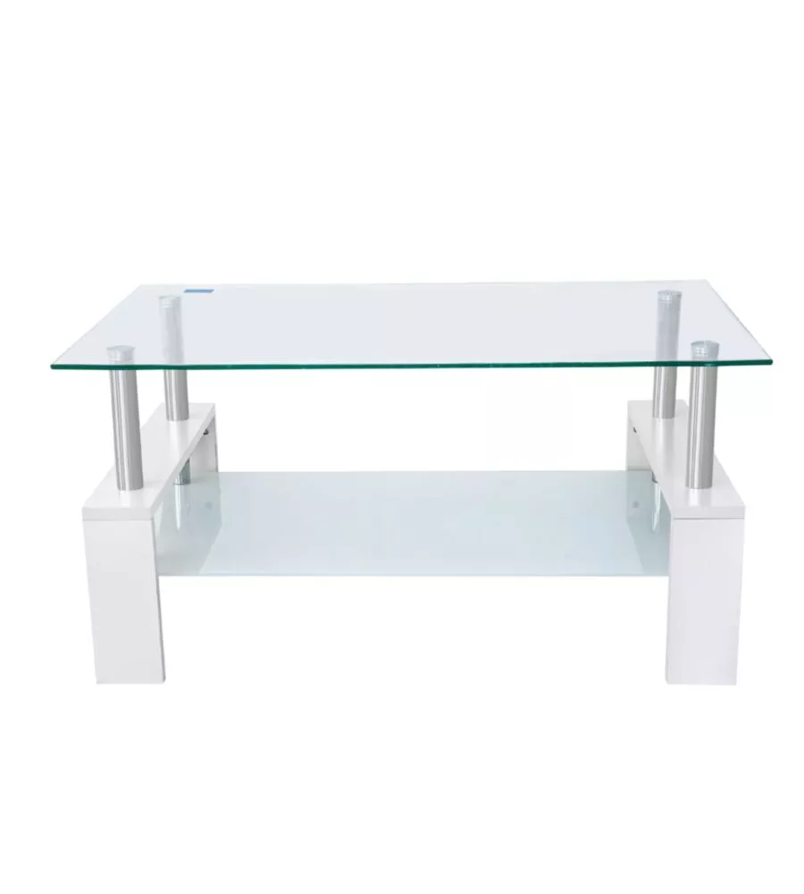 Tavolino da soggiorno "alva" bianco con top in vetro temperato 100x60x45 cm