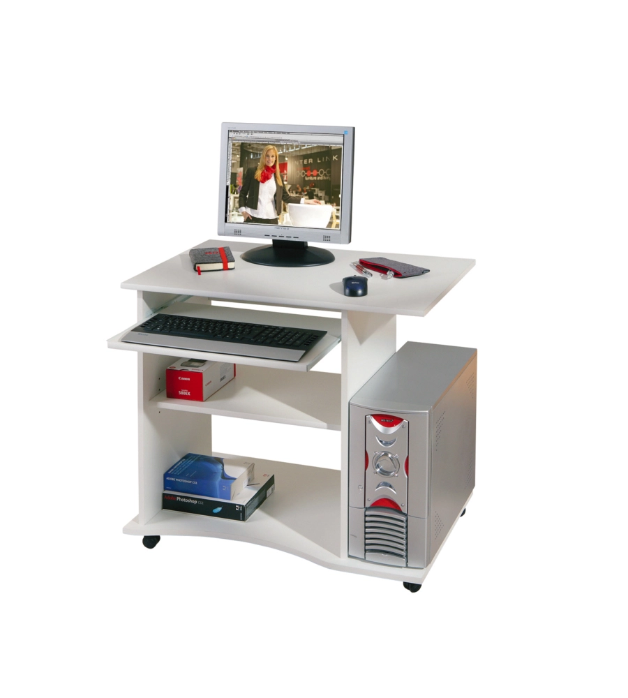 Mini ufficio con ruote bianco, 80x75x50 cm