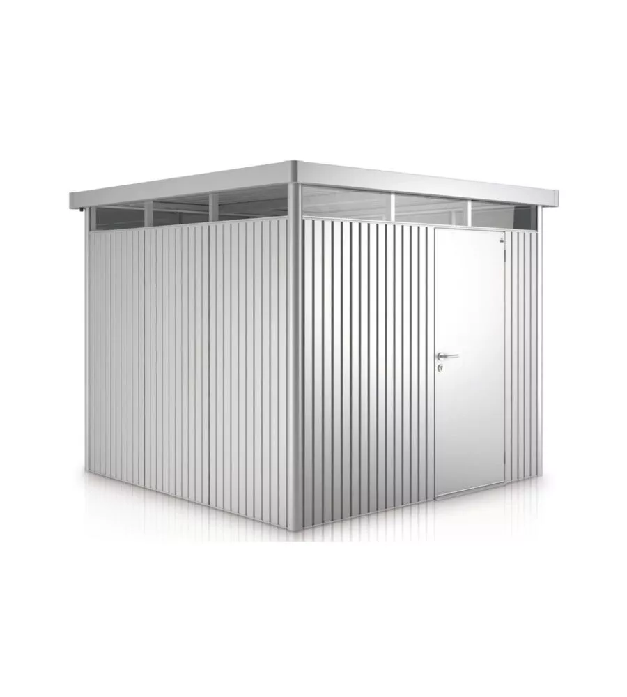 Casetta da giardino biohort "highline h3" in acciaio zincato colore argento metallizzato con porta battente semplice 275x235x222 cm - cod. 83040