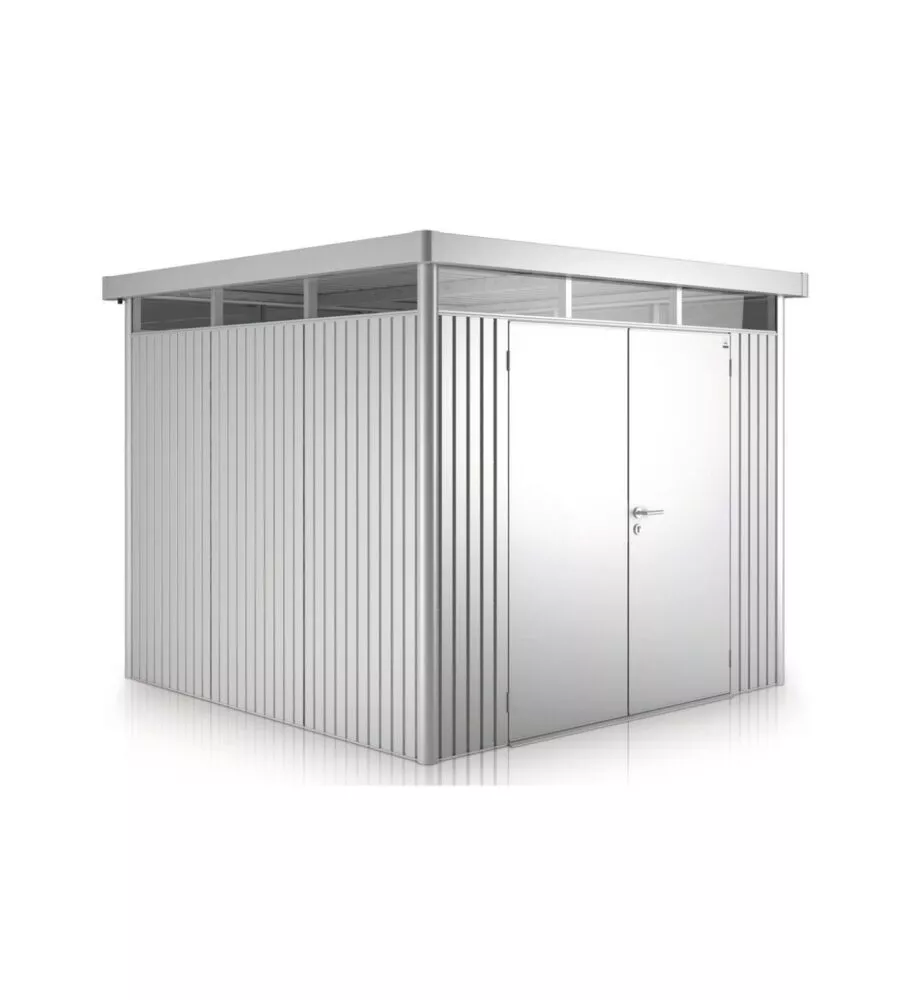 Casetta da giardino biohort "highline h3" in acciaio zincato colore argento metallizzato con porta battente doppio 275x235x222 cm - cod. 83049