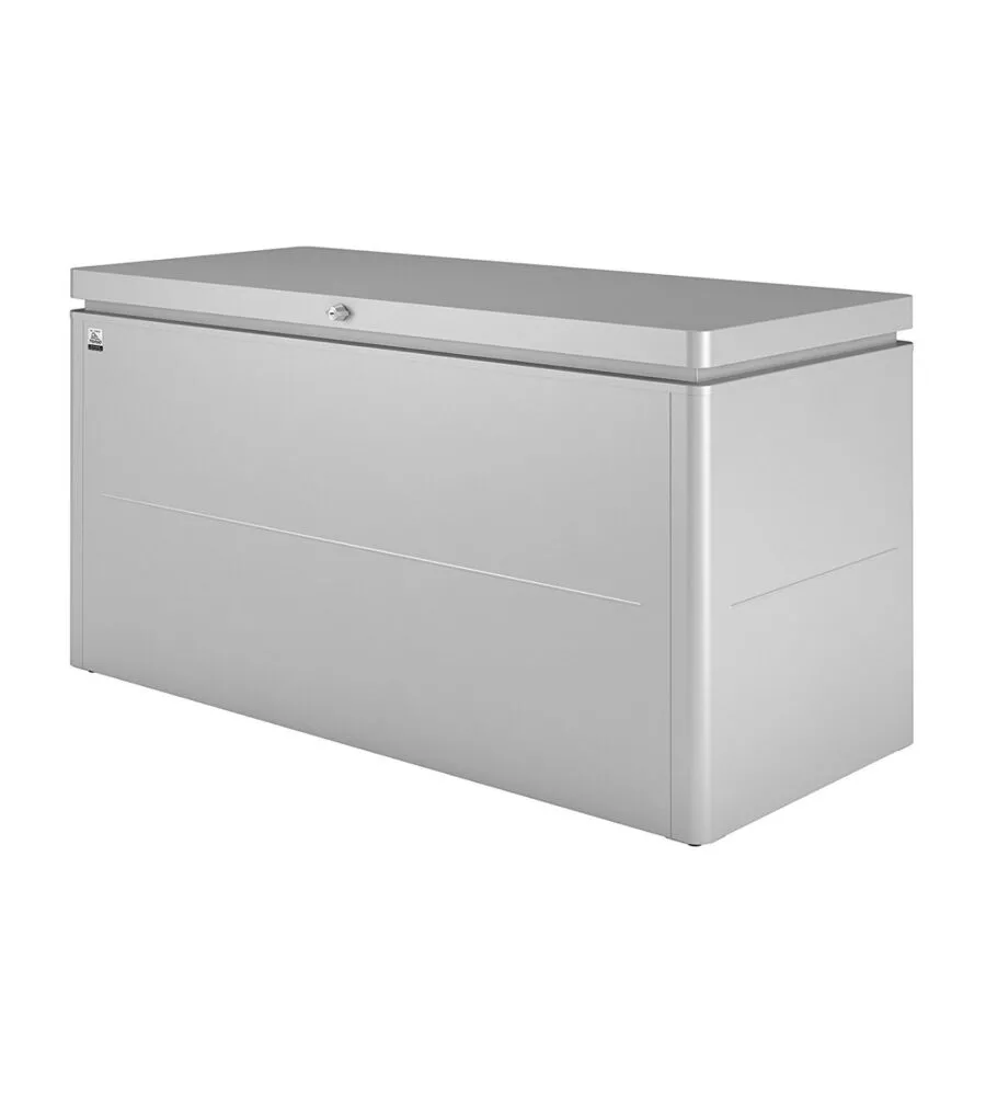 Baule da esterno impermeabile biohort "loungebox 160" in acciaio zincato argento metallizzato 850 lt 160x70x83,5 cm - cod. 64065