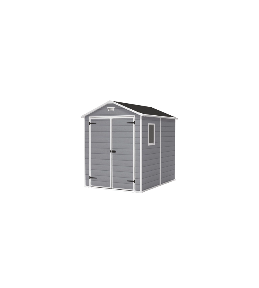 Casetta da giardino keter "manor 6x8" in resina colore grigio con porta battente doppia 185,8x236,8x227 cm