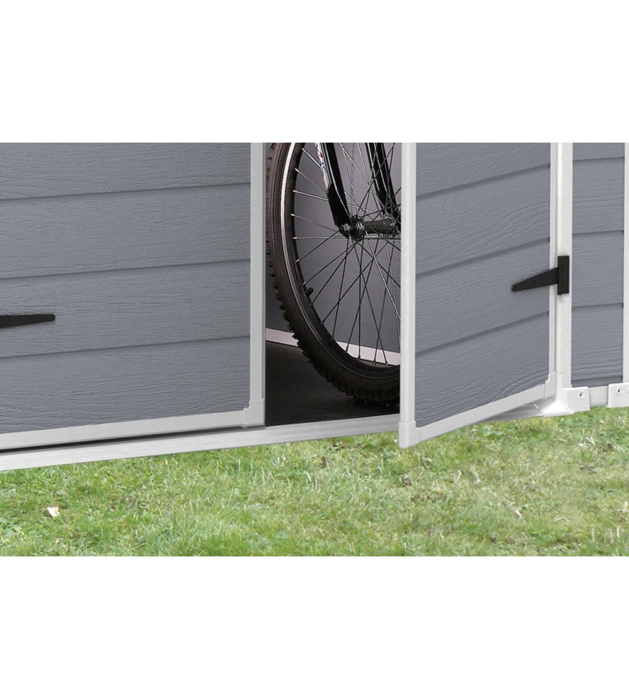 Casetta da giardino keter "manor 6x8" in resina colore grigio con porta battente doppia 185,8x236,8x227 cm