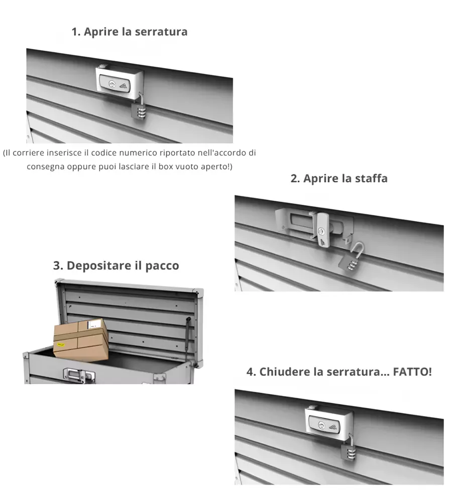 Baule postale per pacchi impermeabile biohort "paket-box 100" in acciaio zincato argento metallizzato 195 lt 101x46x61 cm - cod. 64910